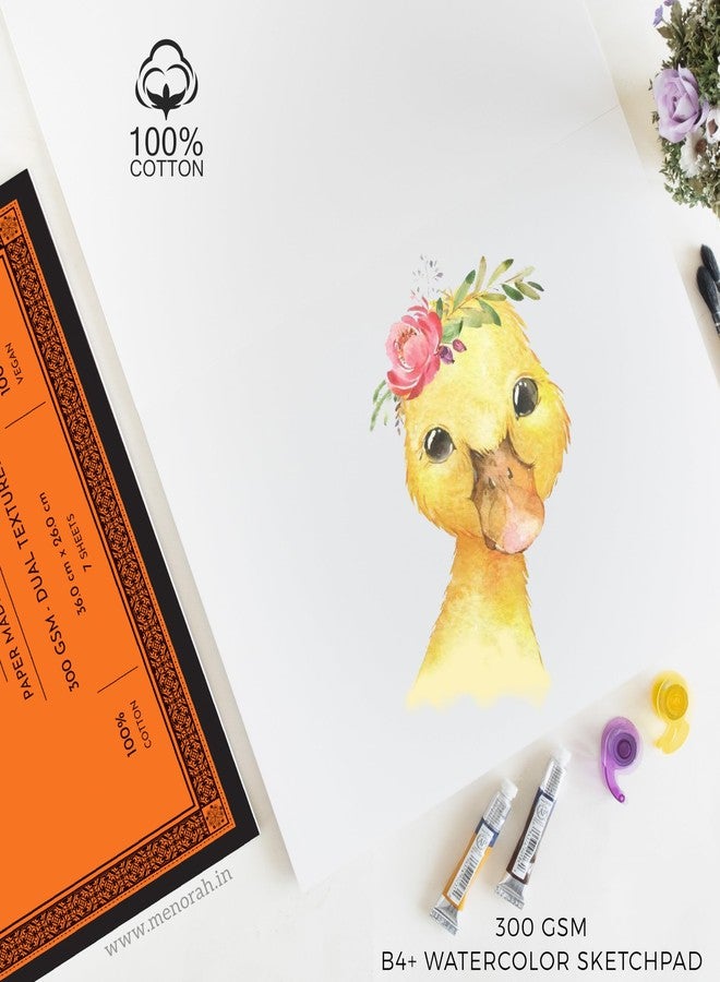 MENORAH مينورا - B4 بلس - ورق ألوان مائية مزدوج الملمس - 300 غرام/متر مربع - كراسة رسم/ورق ألوان مائية قطني 100% - دفتر رسم فني - كراسة أوراق منفصلة - (7 أوراق/14 صفحة) - (36.0 سم × 26.0 سم) - مثالي للأكريليك والجواش والألوان المائية - كراسة رسم - Image 3